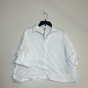 Blanque White Crinkle Textured Boxy Button Front Shirt Blouse 0 Small